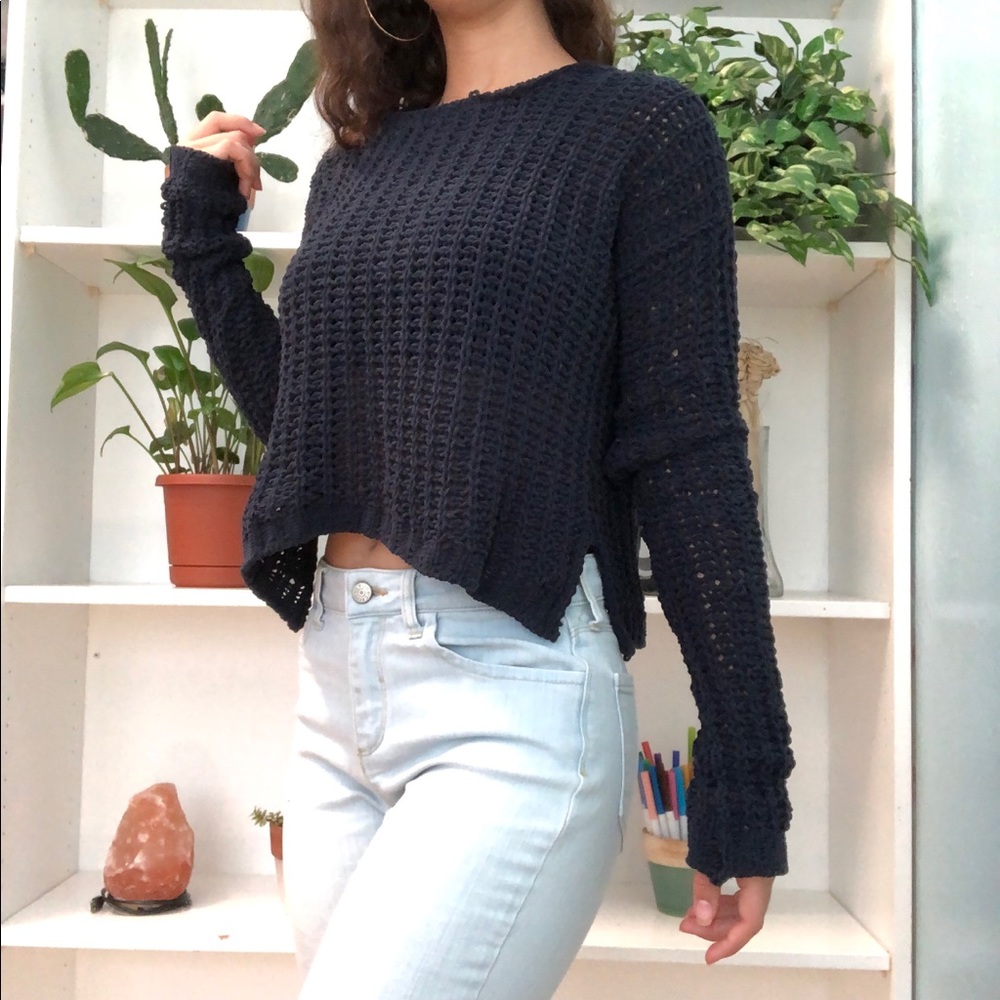 Navy blue open knit sweater